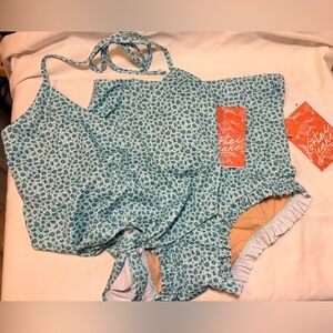Kortni Jeane Seafoam Floral Two-Piece Swim Set NWT